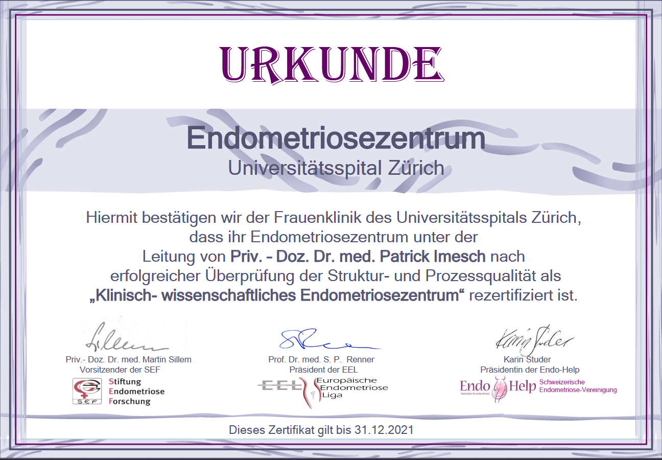 Endometriosezentrum Urkunde