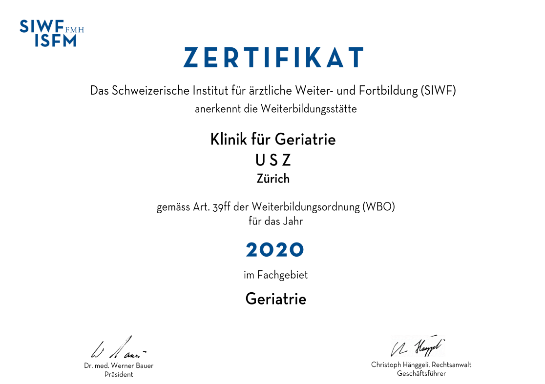 Zertifikat Geriatrie 2020